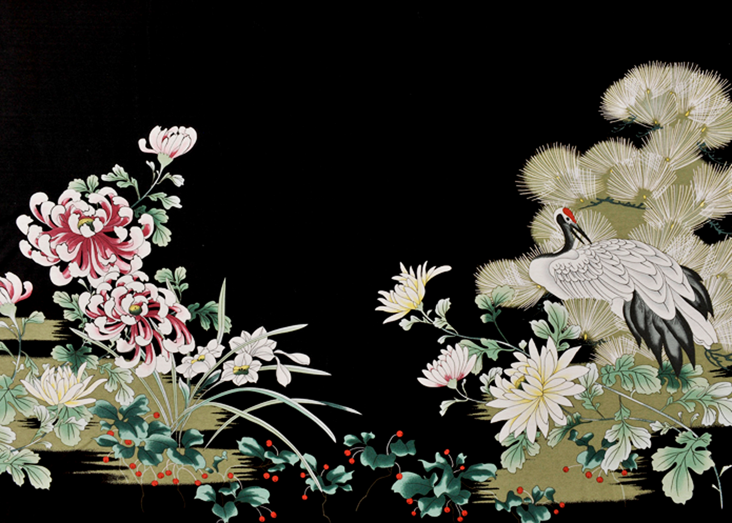 松鶴に菊模様の絵柄
