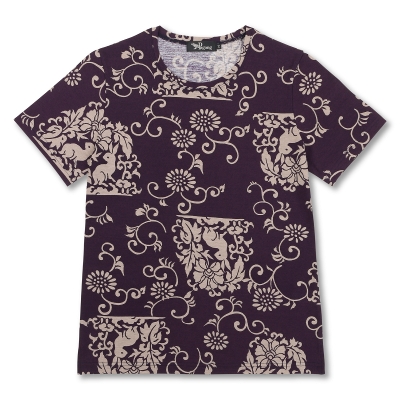 和柄 半袖Tシャツ ＜花うさぎ/紫＞