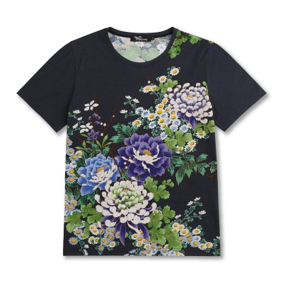 花柄 半袖Tシャツ ＜蔦と菊牡丹/墨紫＞