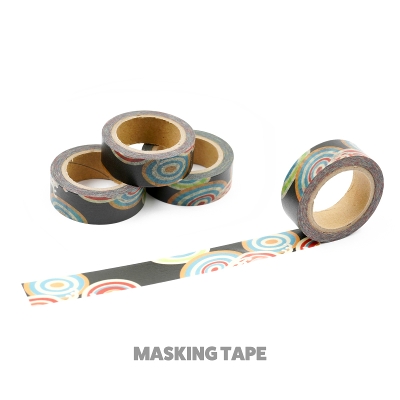和柄 マスキングテープ 15mm ＜渦と立波/黒＞