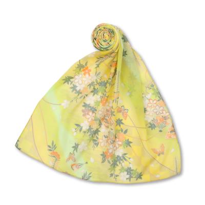 花柄 シルクスカーフ ＜桜ぼかし/黄緑＞