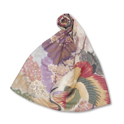 和柄 シルクスカーフ ＜百年の鶴/鼠紫＞